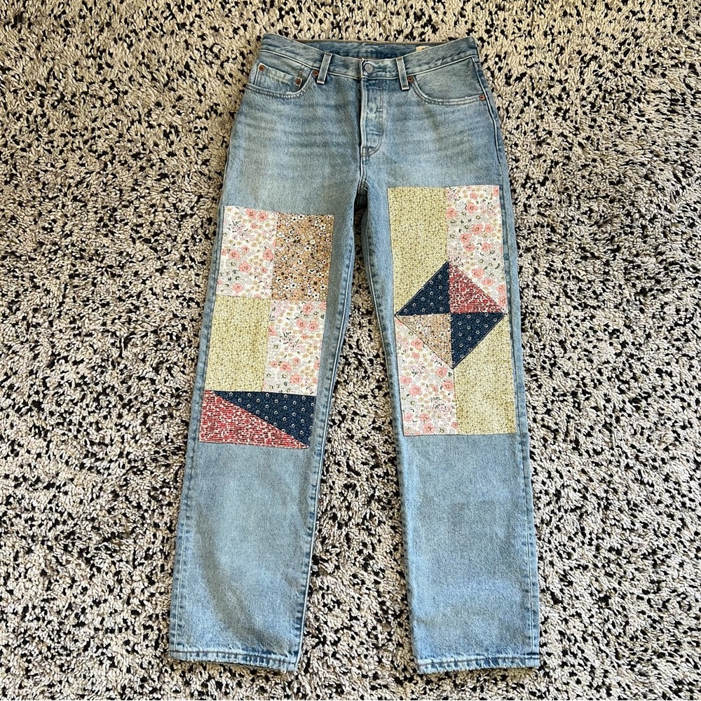 Levi's Light Blue Jeans with Floral Patchwork